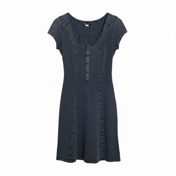 BDG Dresses & Skirts - BDG Urban Outfitters Acid Wash Short Sleeve Snap Henley Dress Blue Size Small